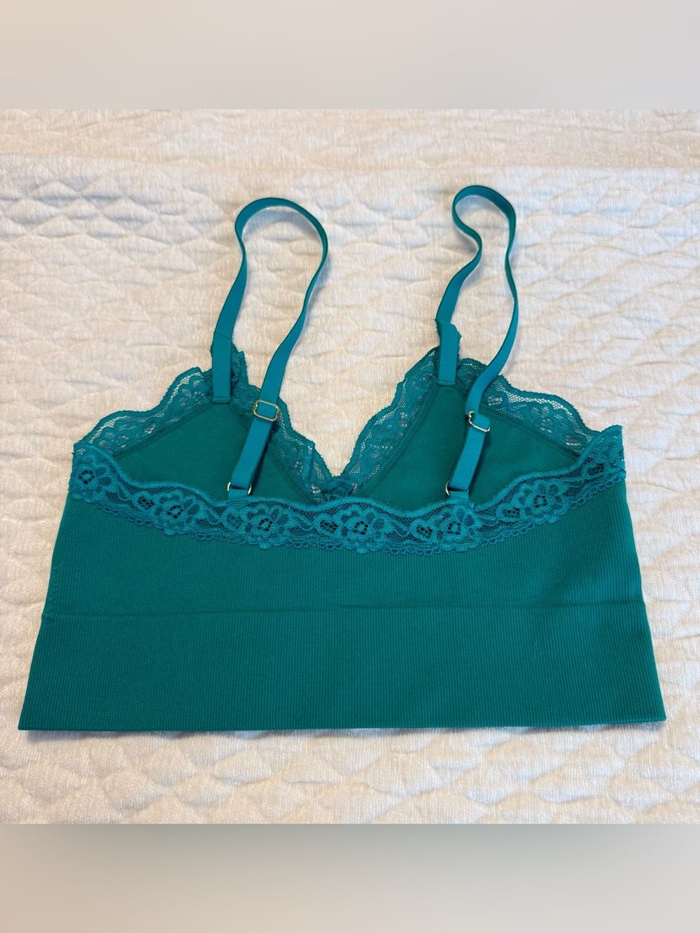 George Green Teal Bralette Bra Lace Trim Size Small Ribbed - Picture 4 of 6